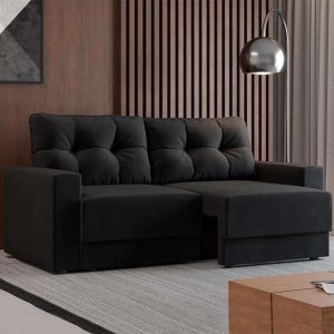 Sofá 2 Lugares Retrátil Lubeck Suede Preto 140cm