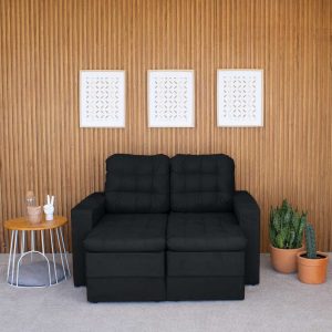 Sofá 2 Lugares Retrátil Lubeck Plush Suede Preto 140 cm