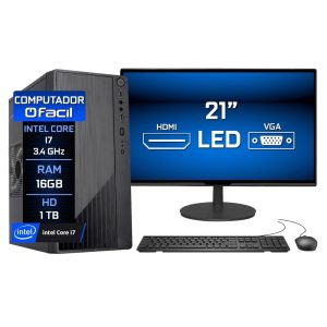 Computador Fácil Intel Core i7 3.4GHz 16GB HD 1TB Monitor 21 hdmi LED Teclado e Mouse
