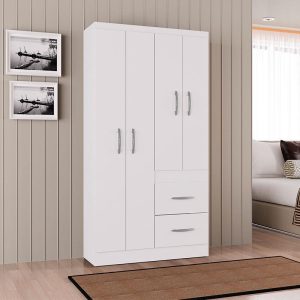 Guarda Roupa Solteiro Milão 4 Portas Branco Brilho – Poquema