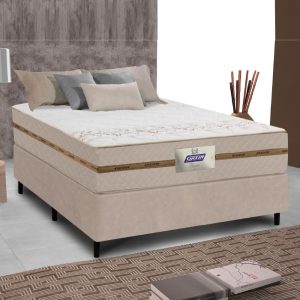 Cama Box Casal Colchão Molas Flora Bege 138x188x60cm Marrom