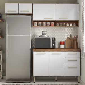 Cozinha Compacta com 07 Portas 02 Gavetas e 02 Nichos Dama Amêndola/Branco Demóbile