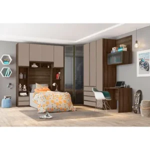 Guarda Roupa Solteiro De Canto Vidro C/ Escrivaninha Connect - KIT